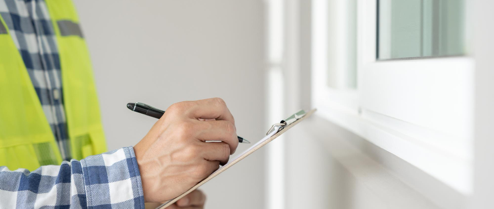 Home inspector taking a radon test on a home