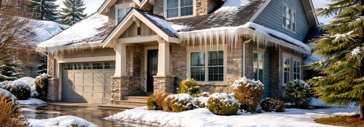 Pittsburgh home in the winter with a large paved driveway